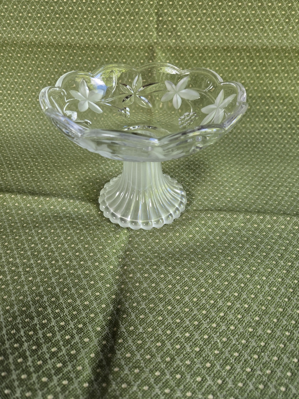Mikasa Glass Pedestal Bowl with Frosted Floral Embossed Design